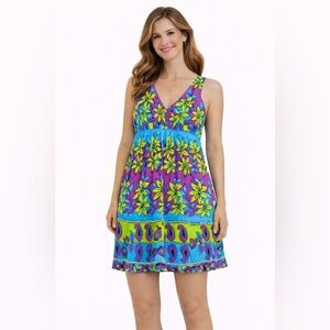 💜 NWT! Chaudry KC Vibrant Boho Babydoll Swing Mini Dress
